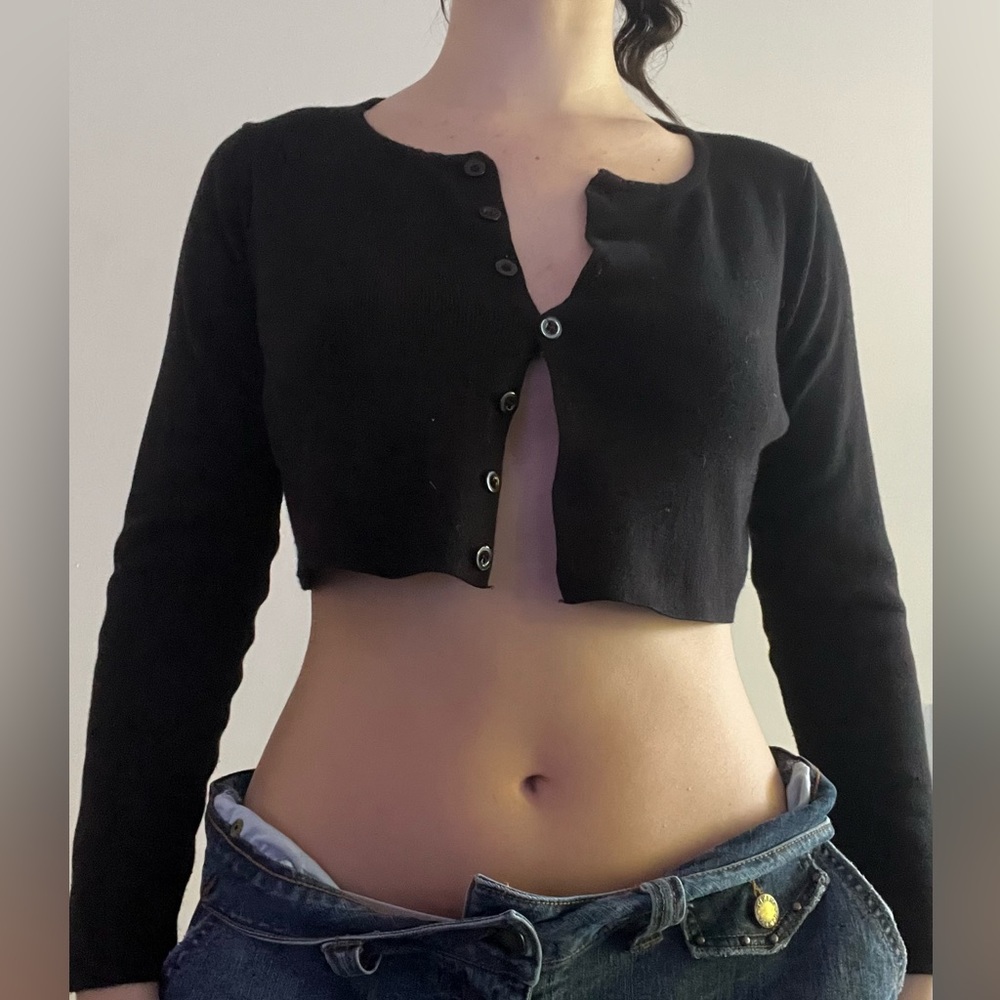 Black button up cropped sweater